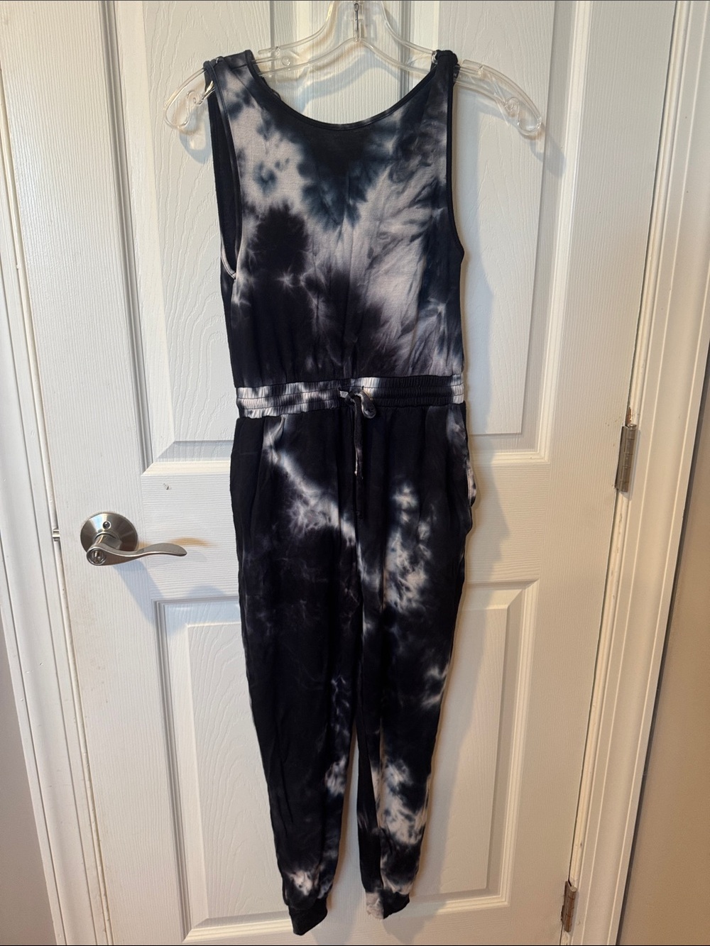 Sleeveless Tie-Dye Jumpsuit in Black & White